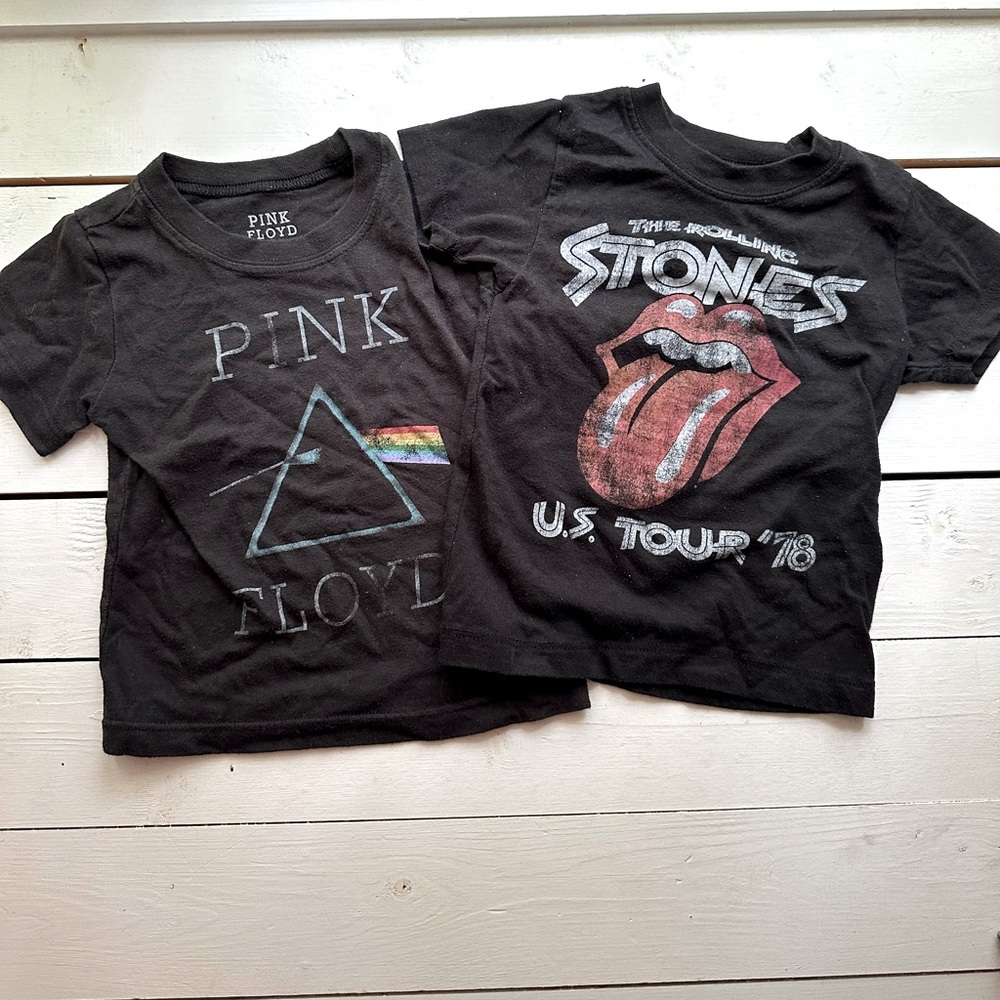 Boys Pink Floyd and Rolling Stones tshirts